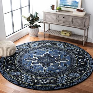 Vintage Hamadan Blue/Gray 3 ft. x 3 ft. Floral Border Round Area Rug