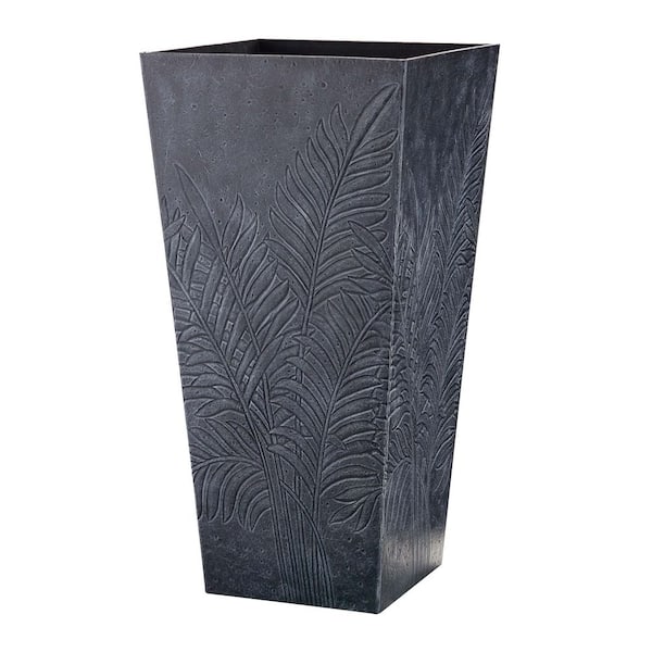 Fern 60 qt. Rubber Outdoor Square Planter (L x 13.7 in. W x 13.7 in. H x 27.5 in. ) in Grey Finish