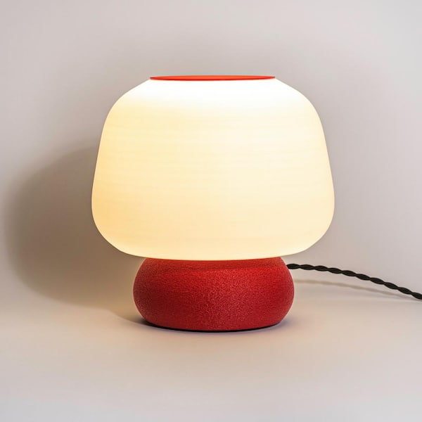 Jonathan Y Mushroom 10 in. White/Red Modern Classic Plant-Based PLA 3D Printed Dimmable LED Table Lamp