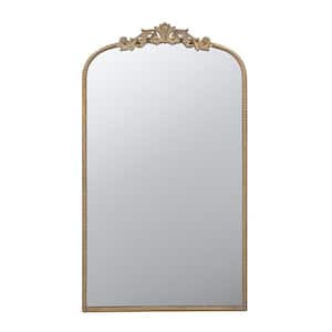 24 in. W x 42 in. H Arched Metal Framed Baroque Inspired Wall Decor Bathroom Vanity Mirror in Matte Gold
