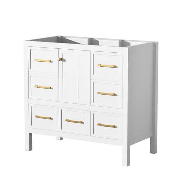 36 in. W x 18 in. D x 33 in. H Bath Vanity Cabinet without Top with 5-Drawer and Soft Closing Doors in White