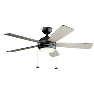Starkk 52 in. Integrated LED Indoor Satin Black Downrod Mount Ceiling Fan with Light Kit and Pull Chain