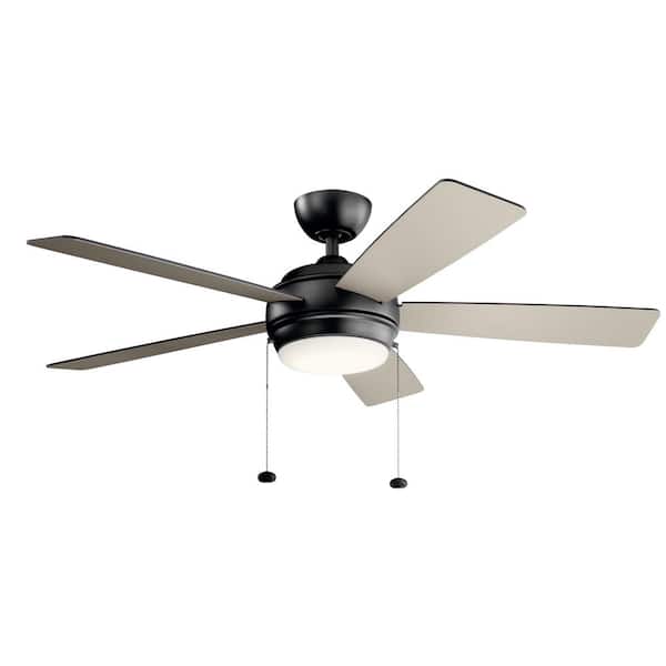 KICHLER Starkk 52 in. Indoor Satin Black Downrod Mount Ceiling Fan with Integrated LED with Pull Chain