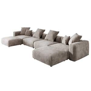 181 in. W Square Arm Corduroy Velvet U-Shaped Free Combination Sofa with Ottoman in Brown