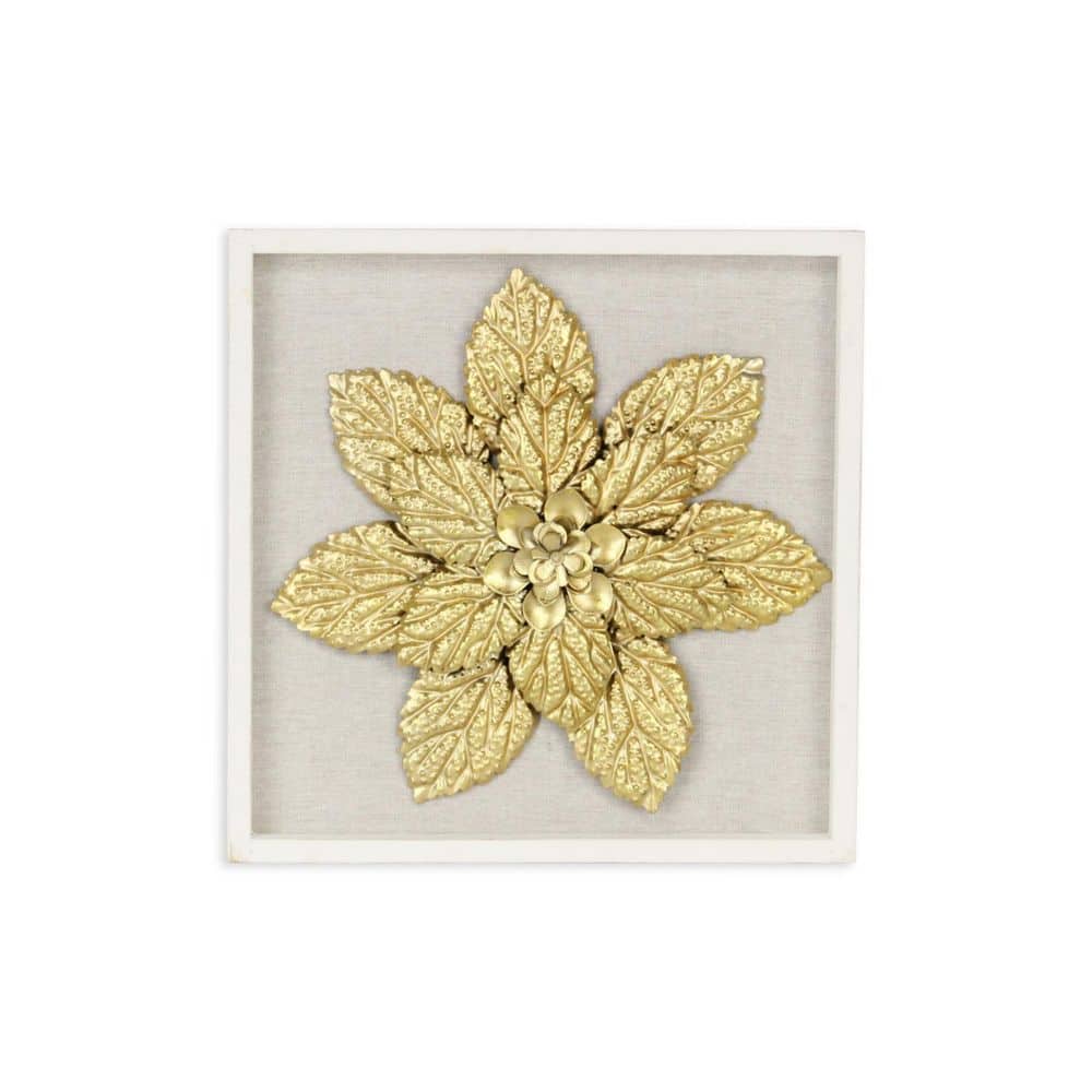 HomeRoots 12.5 in. x 12.25 in. Gold Flower Wood and Metal Wall Art