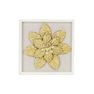 12.5 in. x 12.25 in. Gold Flower Wood and Metal Wall Art 1-Piece