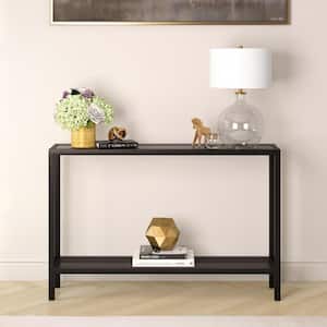 Rigan 46 in. Blackened Bronze Standard Rectangle Glass Console Table with Storage