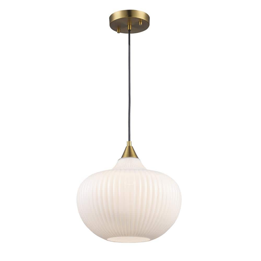 Bel Air Lighting Aristo 1-Light Antique Gold Hanging Kitchen Pendant Light with Frosted Glass Shade