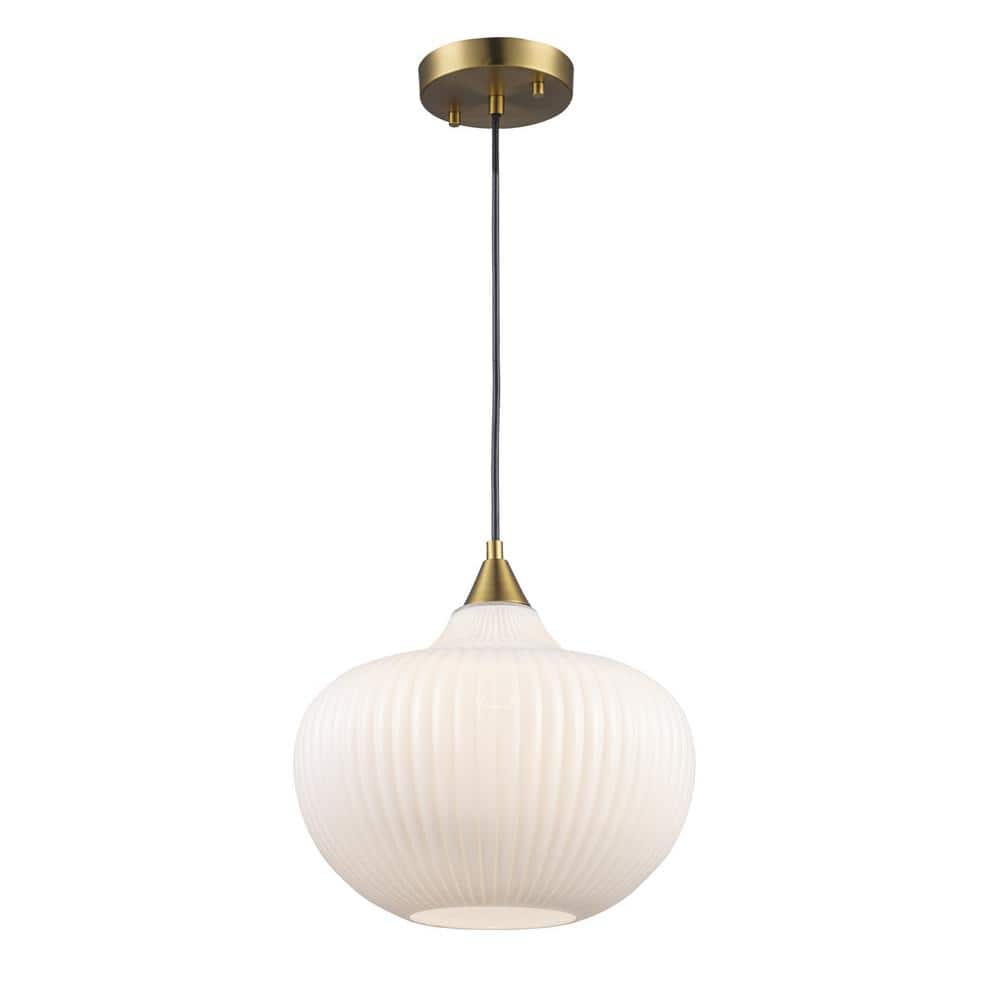 Antique Gold Ribbed Glass Globe Pendant Light