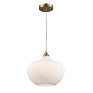 Aristo 1-Light Antique Gold Pendant Light Fixture with Frosted Glass Shade