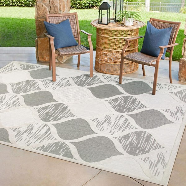 Gray and Ivory Moroccan Indoor Outdoor Area Rug