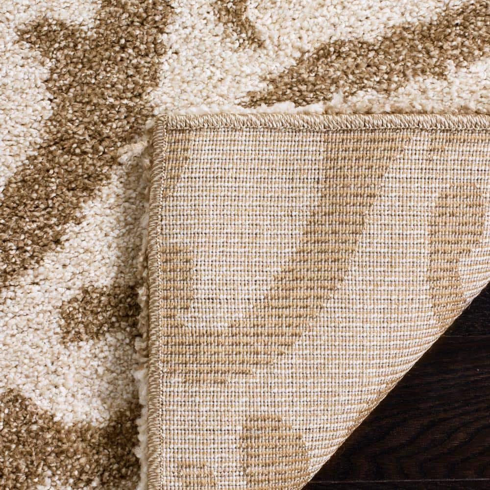 Cream and Beige Floral Shag 4' Square Area Rug