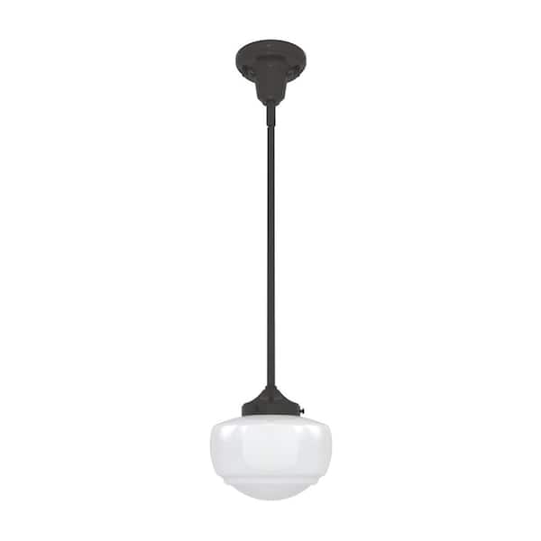 Saddle Creek 1-Light Noble Bronze Schoolhouse Mini Pendant Light with Cased White Glass Shade
