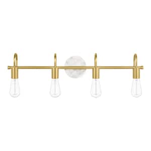 Hensley 30 in. 4-Light Gold and Faux Marble Bathroom Vanity Light Fixture