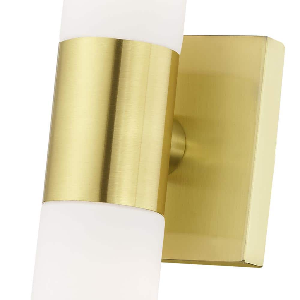 Satin Brass 2-Light Vanity with Opal Glass Shades