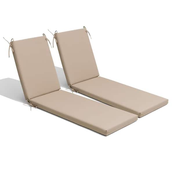 23 in. x 80 in. Outdoor Chaise Lounge Cushions with Straps Patio Replacement Lounge Chair Cushions in Beige (2-Pack)