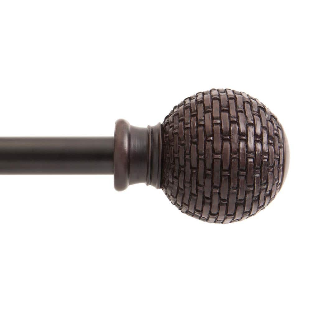Weathered Brown Steel Adjustable Curtain Rod with Woven Ball Finials