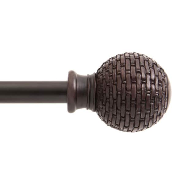 Kenney Woven Ball 96 in. - 130 in. Adjustable Single Curtain Rod 5/8 in. Diameter in Weathered Brown with Textured Finials
