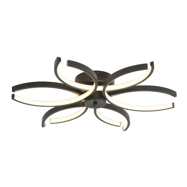 UMEILUCE 24 in. 6-Lights Black Flower LED Dimmable Flush Mount Ceiling Light for Living Room Bedroom