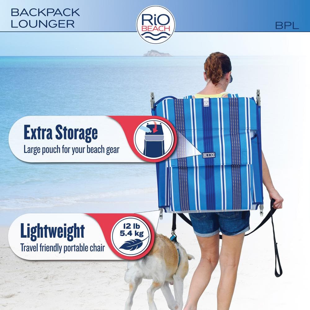 Blue and Orange Striped Folding Beach Lounger with Steel Frame