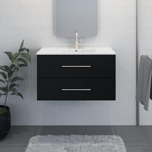 Napa 32 in. W. x 18 in. D Single Sink Bathroom Vanity Wall Mounted in Matte Black with Ceramic Integrated Countertop