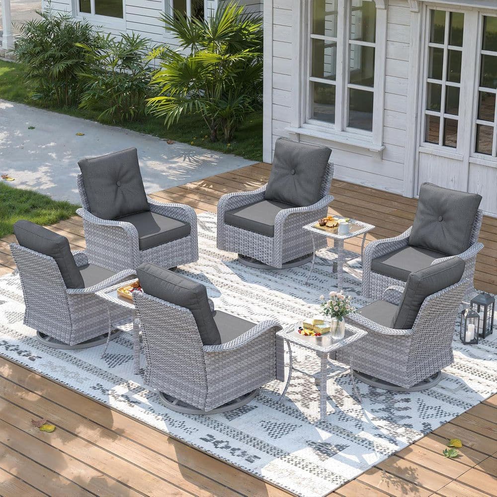 9 Piece Wicker Patio Furniture Set, Swivel Rocking Chairs with 4'' Black Cushions price history on PriceWatchPro