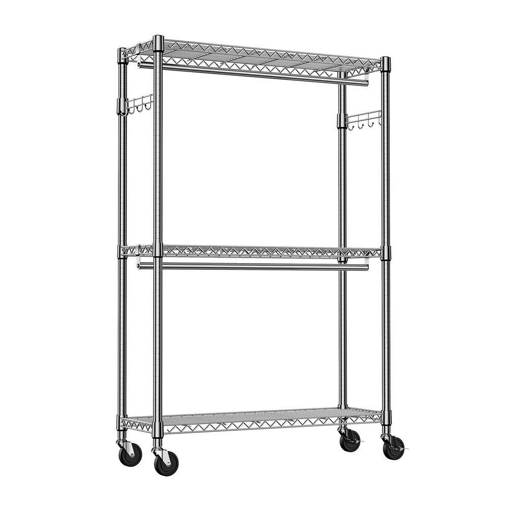 Chrome 3 Tiers Heavy Duty Steel Clothes Rack with Wheels, 2 Rods and Side Hooks, 45.3 in. W x 79.6 in. H price history on PriceWatchPro