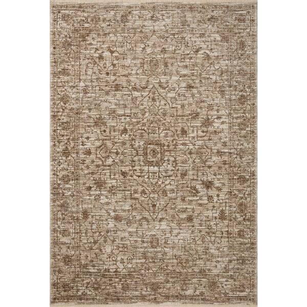 LOLOI II Sorrento Bark/Natural 5'-3" x 5'-3" Round Oriental Fringe Area Rug