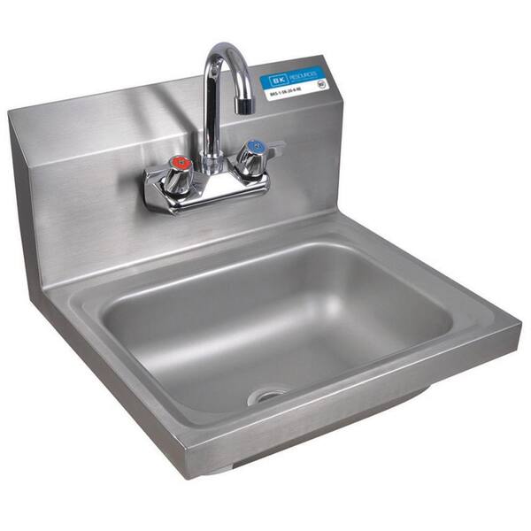 Unbranded Stainless Steel Wall Mount Hand Sink 14 in. x 10 in. x 5 in. D Bowl with Drain and 4 in. O.C. Splash Mount Faucet