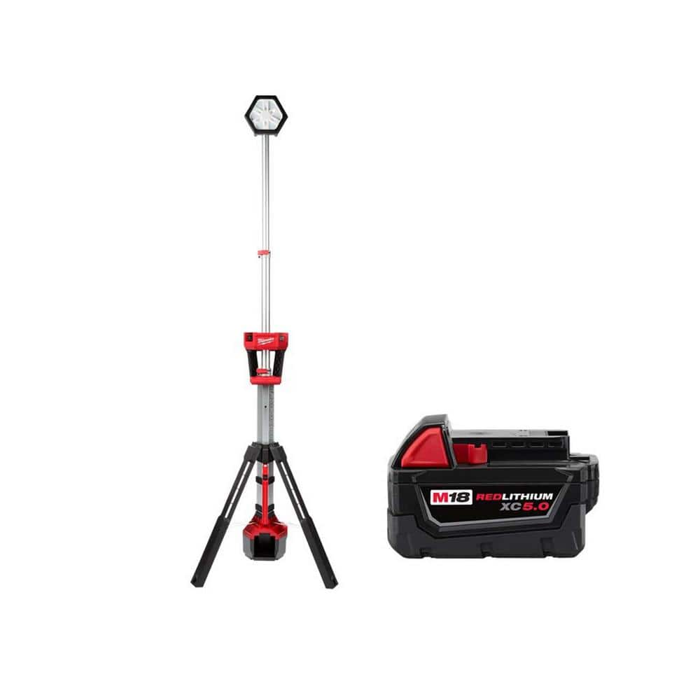 M18 18-Volt Lithium-Ion Cordless Rocket Dual Power Tower Light w/5.0ah Battery -  Milwaukee, 2131-20-48