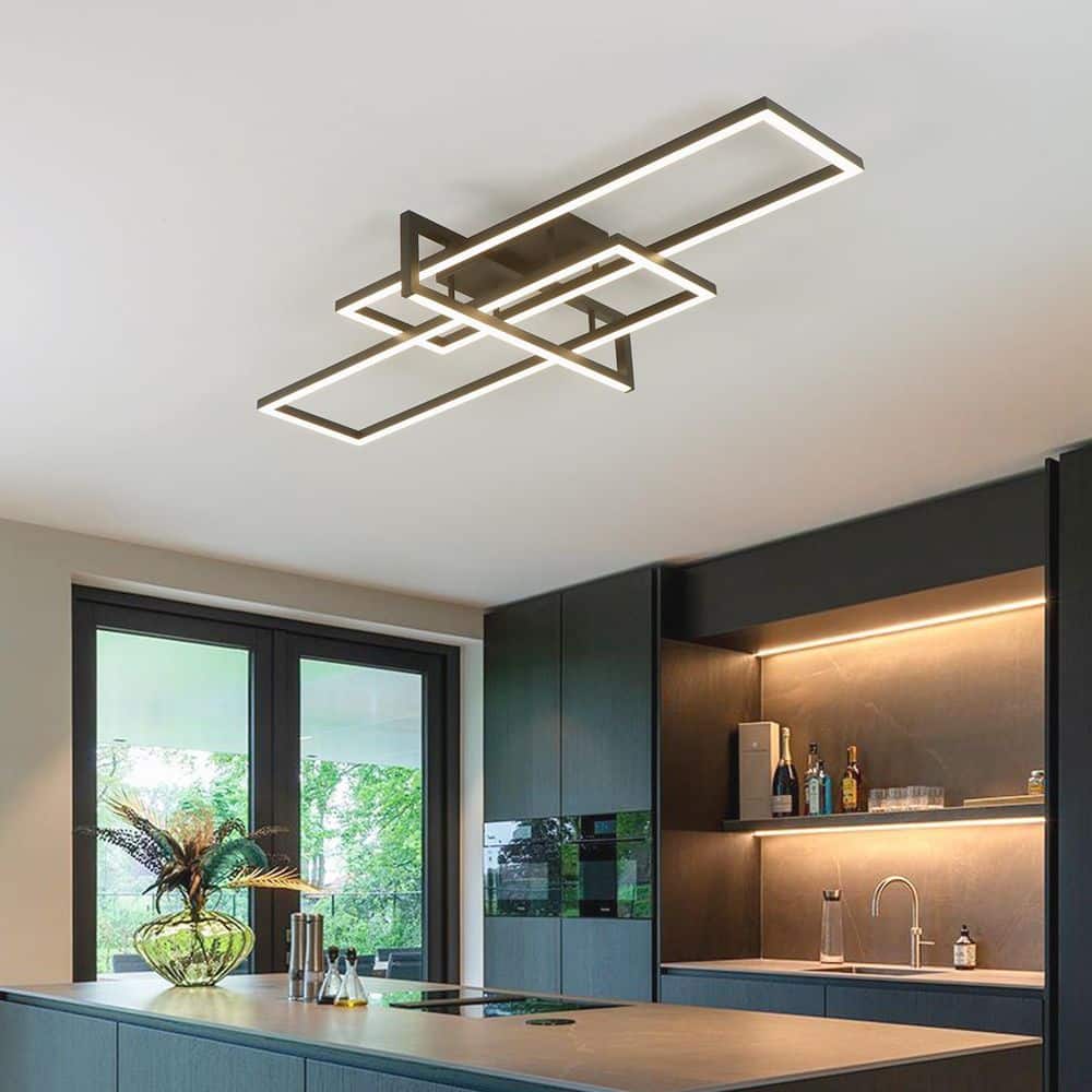 47.2 in. 3 Light Black Modern Integrated LED Semi-Flush Mount for Living Room Bedroom Kitchen Island price history on PriceWatchPro