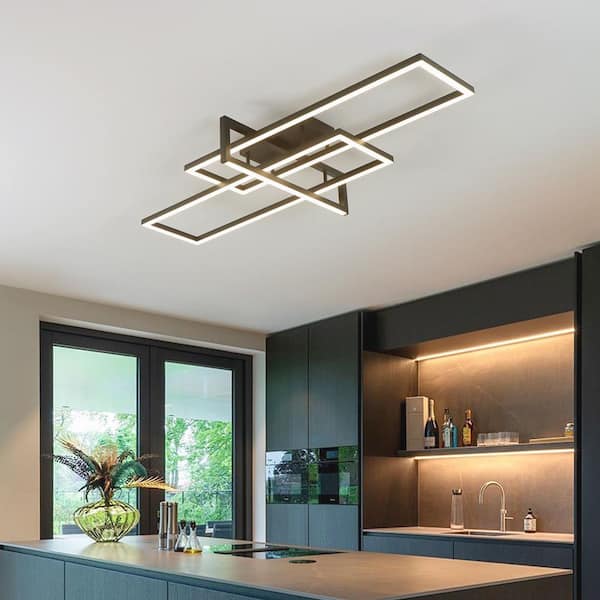 47.2 in. 3 Light Black Modern Integrated LED Semi-Flush Mount for Living Room Bedroom Kitchen Island
