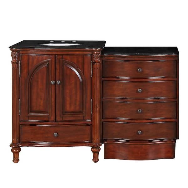 Silkroad Exclusive 53.5 in. W x 22 in. D Vanity in Rosewood with Granite Vanity Top in Black Galaxy with White Basin