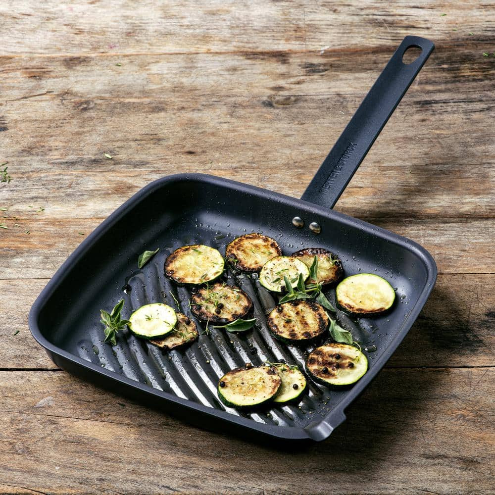 Merten & Storck Black Carbon Steel Square Grill Pan with Steel Handle