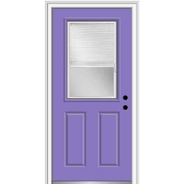 MMI Door 32 in. x 80 in. Internal Blinds Glass Left-Hand Classic 1/2-Lite Clear Painted Fiberglass Smooth Prehung Front Door