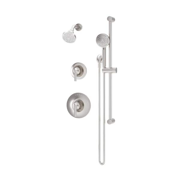 Symmons Birch Hydro Mersion Wall Mount Double Handle 1-Spray Dual Fixed and Handheld Shower Head in Satin Nickel 1.5 GPM