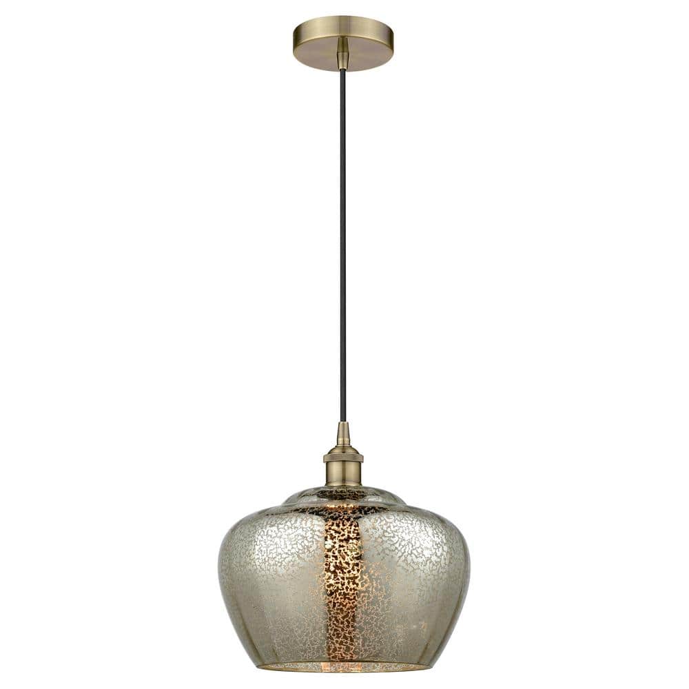 Fenton 60-Watt 1-Light Antique Brass Standard Mini Pendant Light with Painted Glass Shade, No Bulbs Included price history on PriceWatchPro