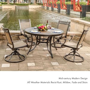 5 -Piece Outdoor Aluminum Dining Set Patio Furniture with Swivel Rocker Chair Set and 48 in. Round Mosaic Tile Top Table
