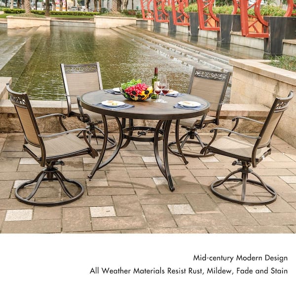 Afoxsos 5 -Piece Outdoor Aluminum Dining Set Patio Furniture with Swivel Rocker Chair Set and 48 in. Round Mosaic Tile Top Table