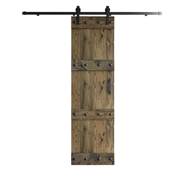 Castle Series 24 in. x 84 in. Aged Barrel DIY Knotty Pine Wood Sliding Barn Door with Hardware Kit