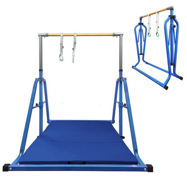 Gymnastics Bar 59 in. Adjustable Height with Kip Bar and Gymnastics Mat, Suitable for Young Gymnasts Trapeze Bar