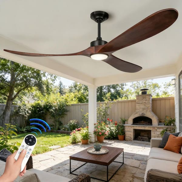 72 in. Indoor/Outdoor Black Wood Standard Ceiling Fans with Lights and Remote Included for Living Room, Downroad Mount