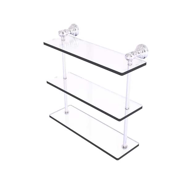 Allied Brass Carolina 16 in. x 16 in. x 5.54 in. Brass Rectangular Triple Glass Shelf in Satin Chrome