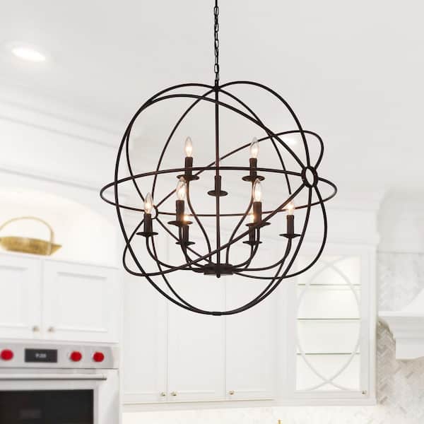 Arza 9 Light Up Chandelier With Brown Finish