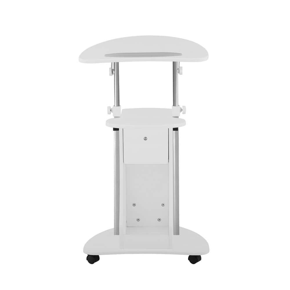 White Adjustable Height Rolling Laptop Cart with Storage Cabinet