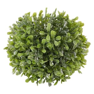 5 in. Green and Silver Glitter Artificial Boxwood Ball Topiary