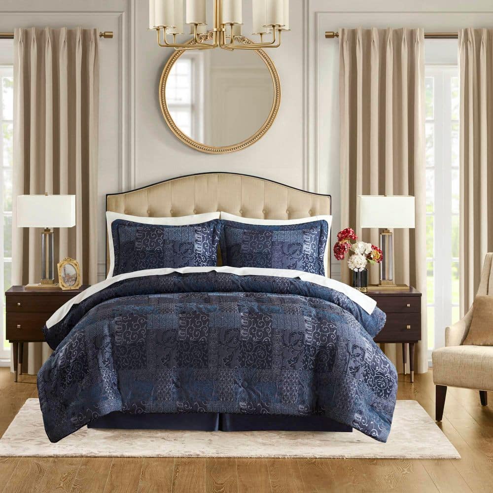 CROSCILL Galleria 4-Piece Navy Polyester King Comforter Set CCL10