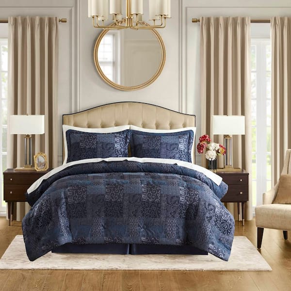 CROSCILL Galleria 4-Piece Navy Polyester Cal King Comforter Set