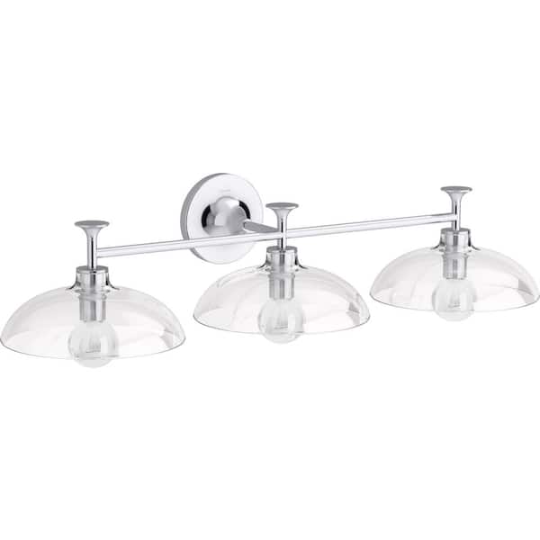 Tone 3 Light Polished Chrome Indoor Bathroom Vanity Light Fixture, UL Listed