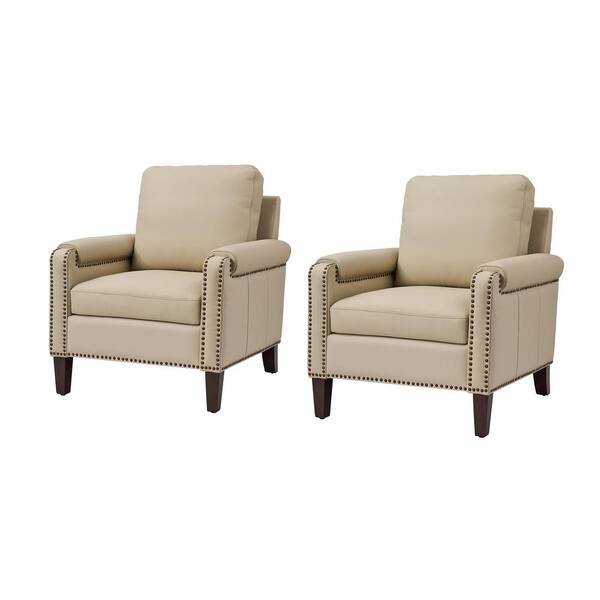 Jayden Creation Leander Beige Genuine Leather Armchair Set Of 2 With 